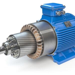 Open industrial electric motor isolated on white, Rotor and stator on a shaft.